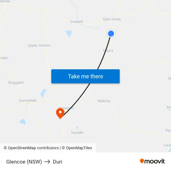 Glencoe (NSW) to Duri map