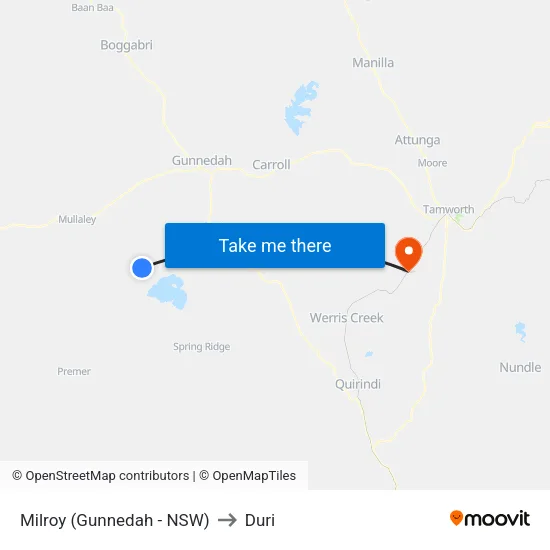 Milroy (Gunnedah - NSW) to Duri map