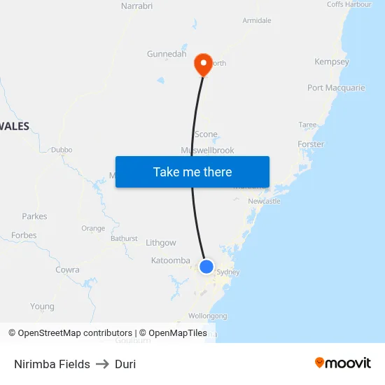 Nirimba Fields to Duri map