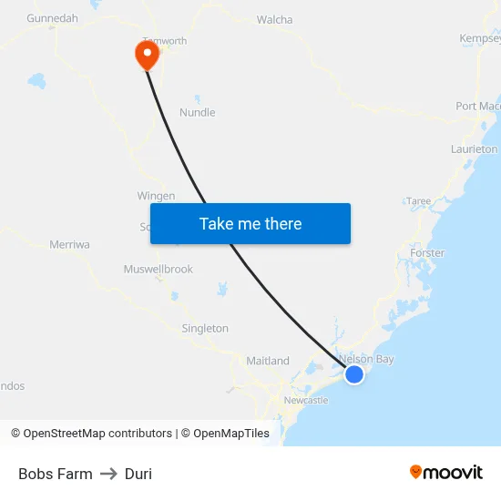Bobs Farm to Duri map
