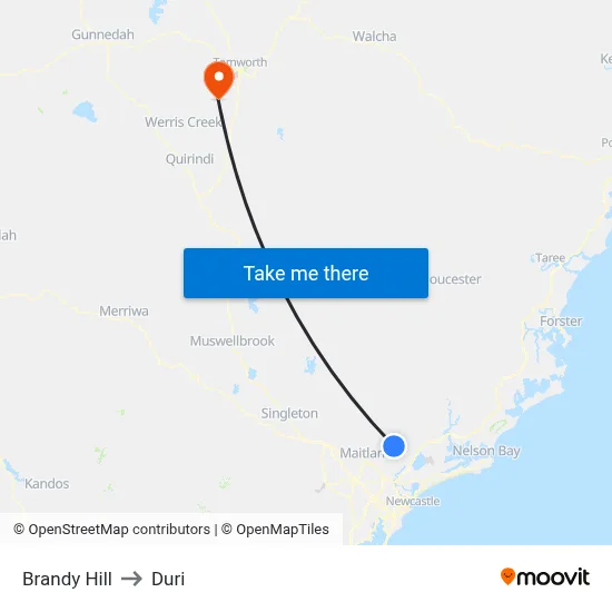 Brandy Hill to Duri map