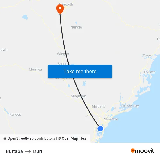 Buttaba to Duri map