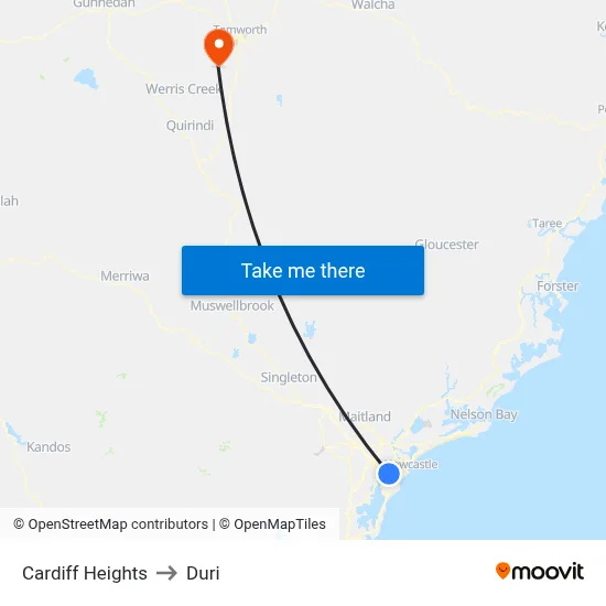 Cardiff Heights to Duri map