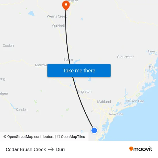 Cedar Brush Creek to Duri map