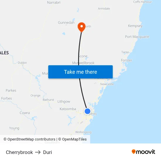 Cherrybrook to Duri map
