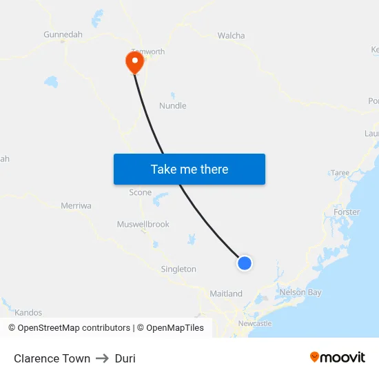 Clarence Town to Duri map
