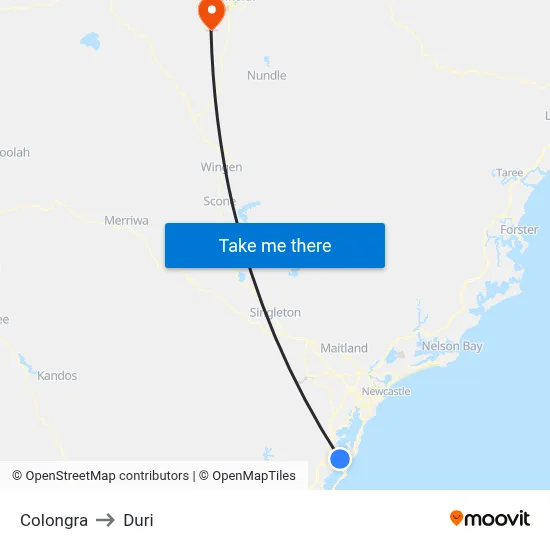 Colongra to Duri map