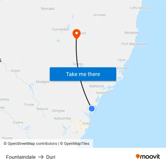 Fountaindale to Duri map