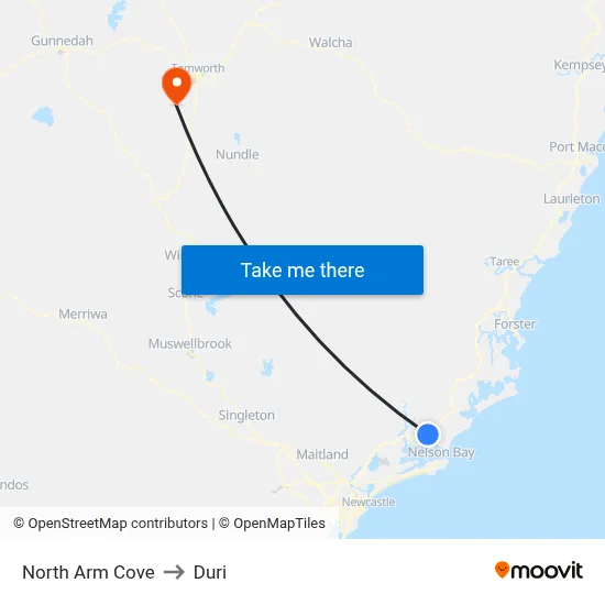 North Arm Cove to Duri map