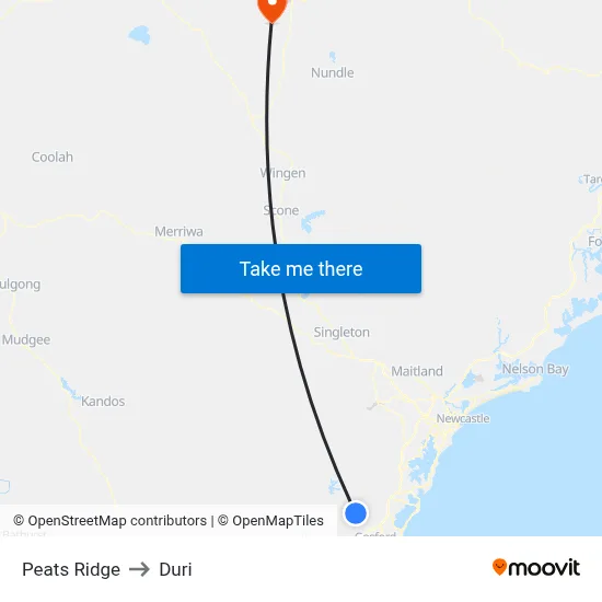 Peats Ridge to Duri map