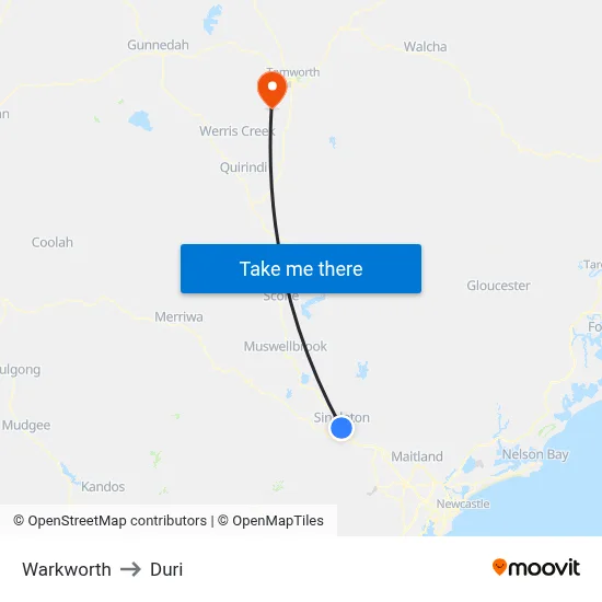 Warkworth to Duri map