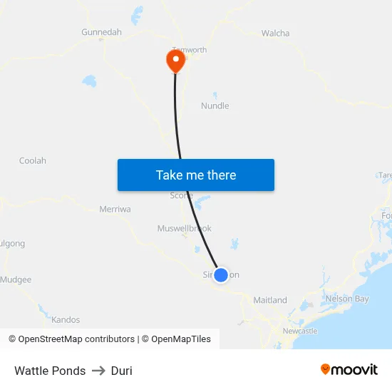 Wattle Ponds to Duri map