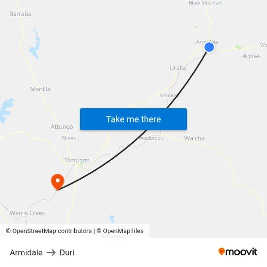 Armidale to Duri map