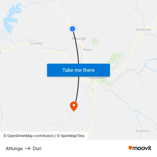 Attunga to Duri map