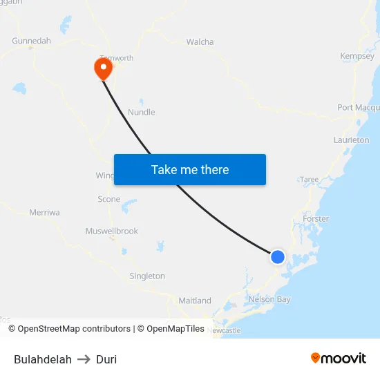 Bulahdelah to Duri map