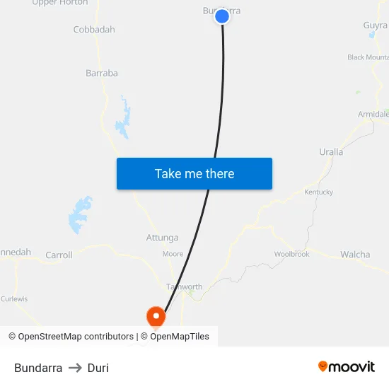 Bundarra to Duri map