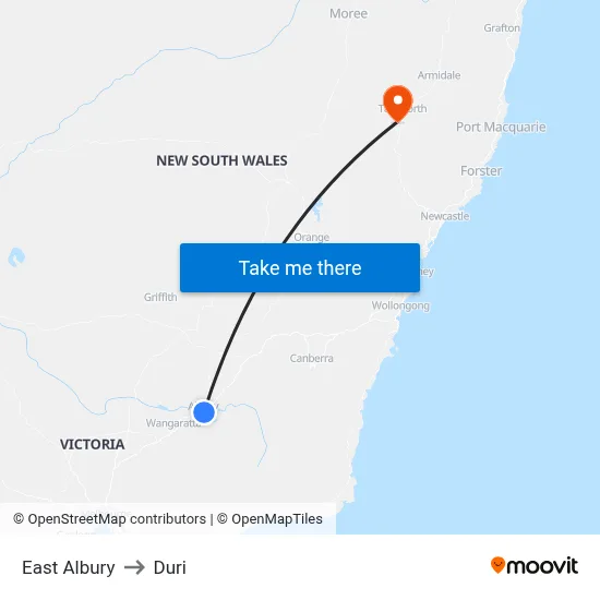 East Albury to Duri map