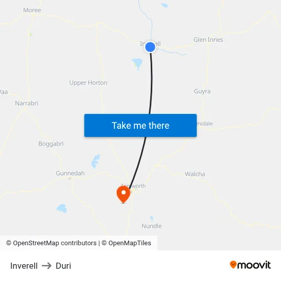 Inverell to Duri map
