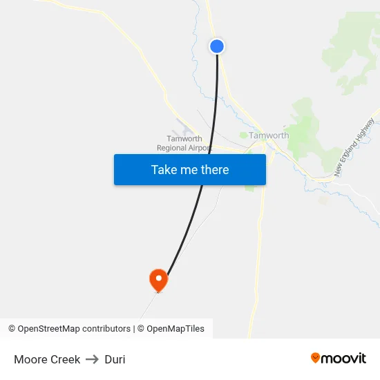 Moore Creek to Duri map
