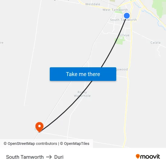 South Tamworth to Duri map
