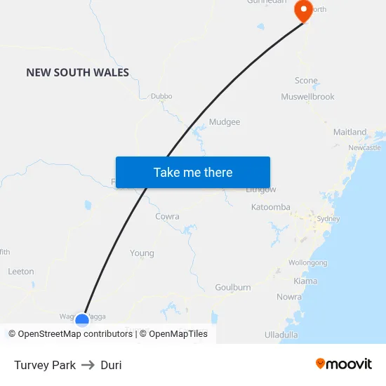 Turvey Park to Duri map