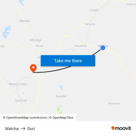 Walcha to Duri map