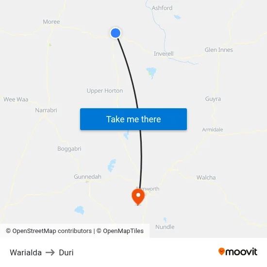 Warialda to Duri map