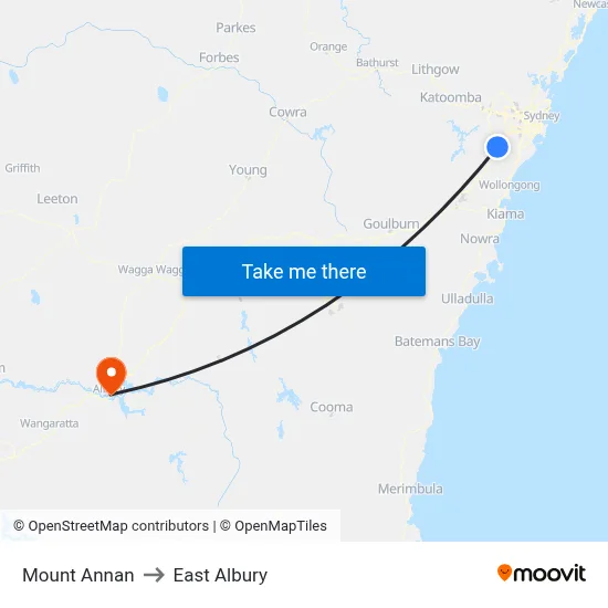 Mount Annan to East Albury map