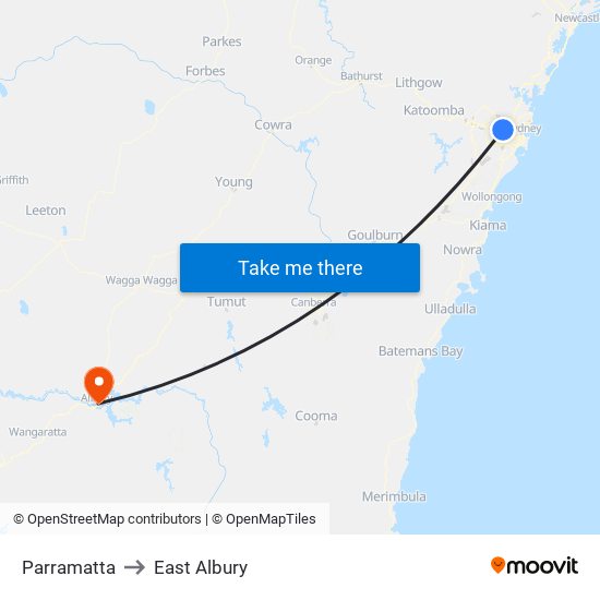 Parramatta to East Albury map