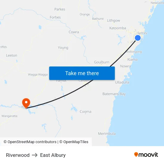 Riverwood to East Albury map