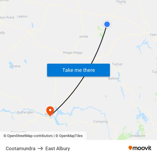 Cootamundra to East Albury map