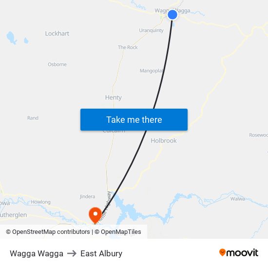 Wagga Wagga to East Albury map