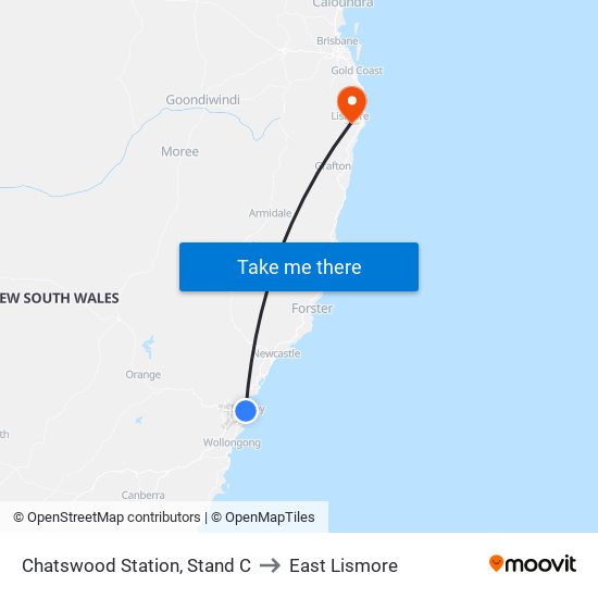 Chatswood Station, Stand C to East Lismore map