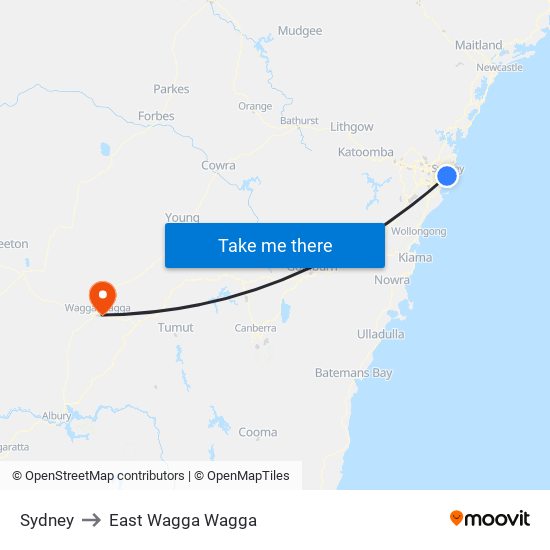 Sydney to East Wagga Wagga map