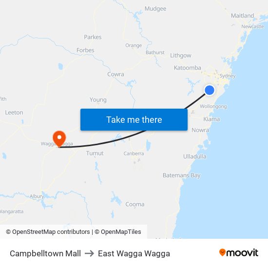 Campbelltown Mall to East Wagga Wagga map