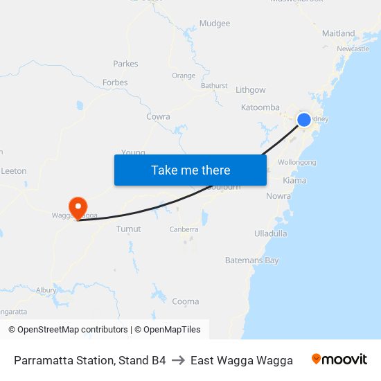 Parramatta Station, Stand B4 to East Wagga Wagga map