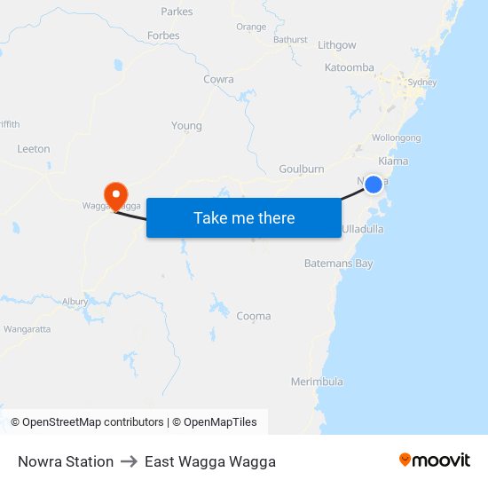 Bomaderry (Nowra) Station to East Wagga Wagga map