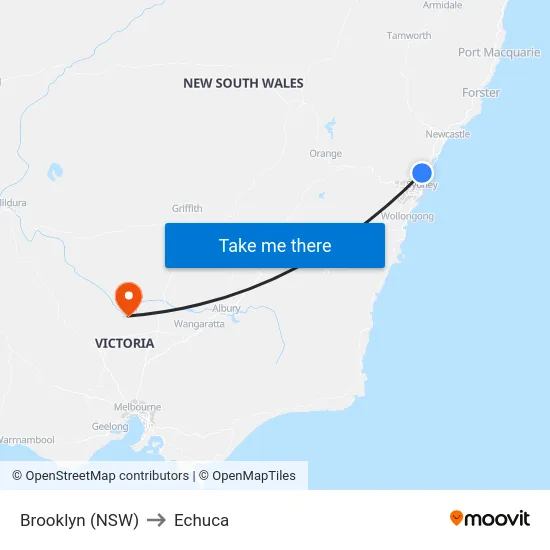 Brooklyn (NSW) to Echuca map