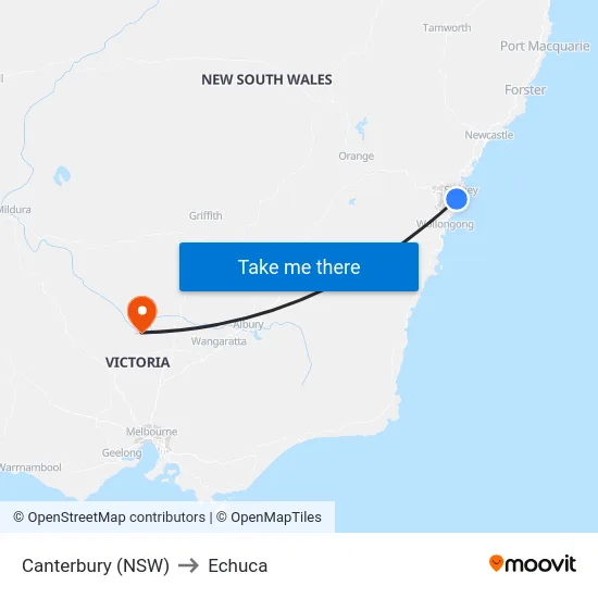 Canterbury (NSW) to Echuca map