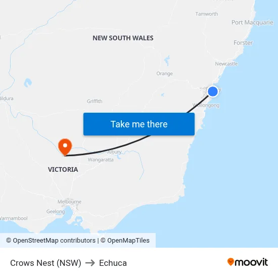 Crows Nest (NSW) to Echuca map