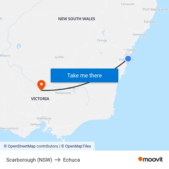 Scarborough (NSW) to Echuca map