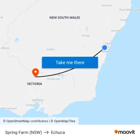Spring Farm (NSW) to Echuca map