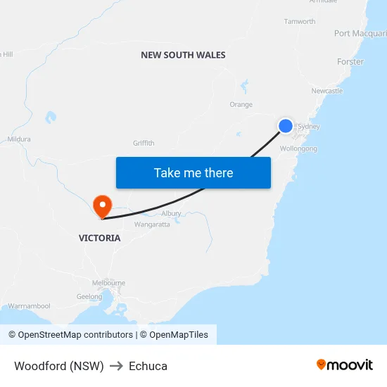 Woodford (NSW) to Echuca map