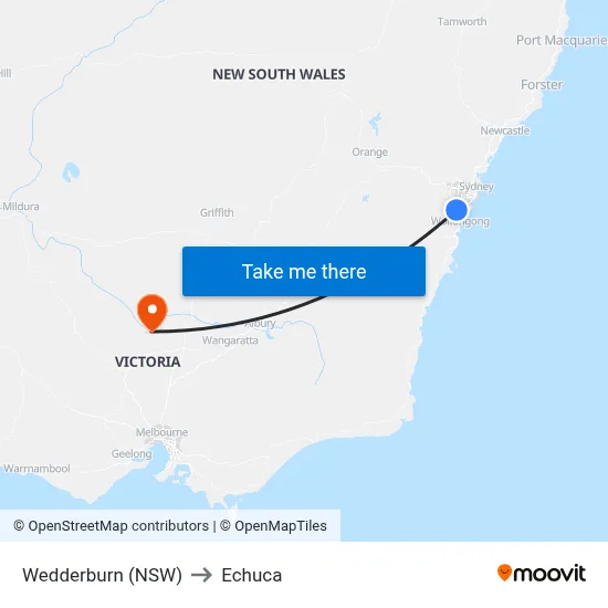Wedderburn (NSW) to Echuca map