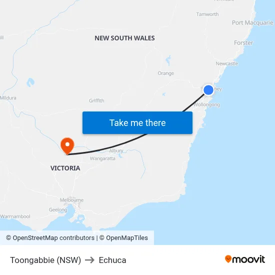 Toongabbie (NSW) to Echuca map