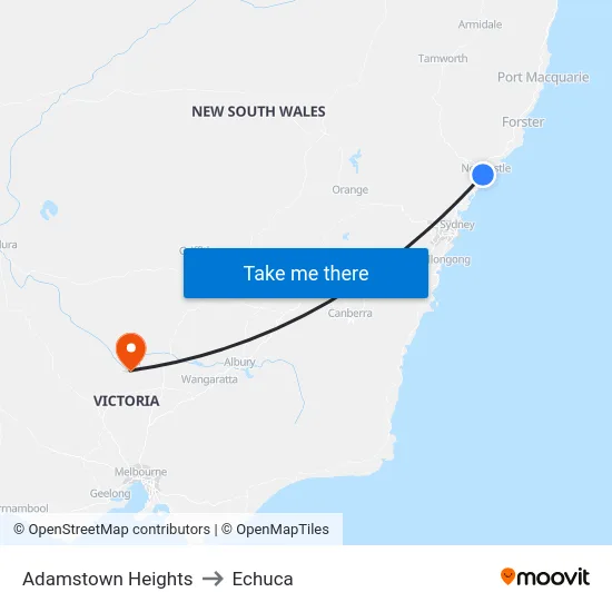 Adamstown Heights to Echuca map
