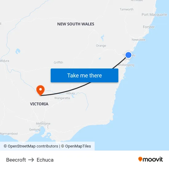 Beecroft to Echuca map