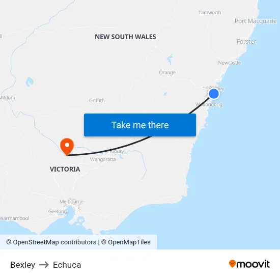 Bexley to Echuca map