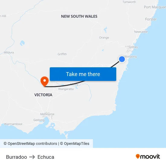 Burradoo to Echuca map