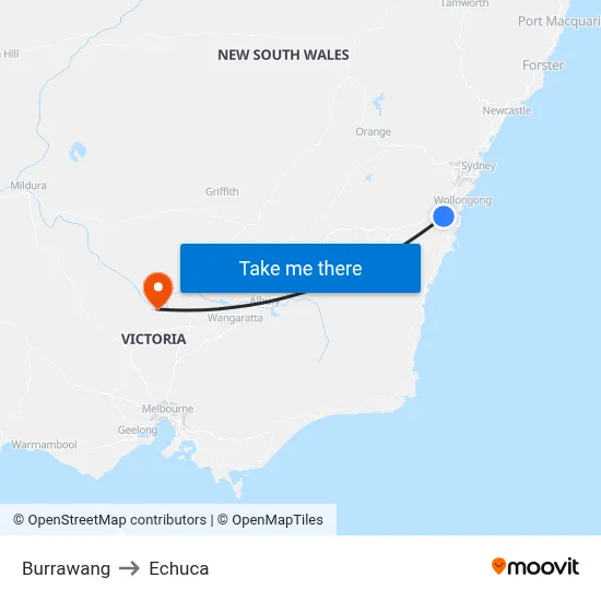 Burrawang to Echuca map
